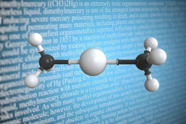 Dimethylquecksilber wissenschaftliches Molekularmodell, 3D-Rendering — Stockfoto