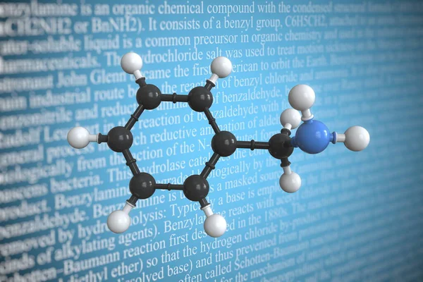 Научная молекулярная модель бензиламина, 3D рендеринг — стоковое фото