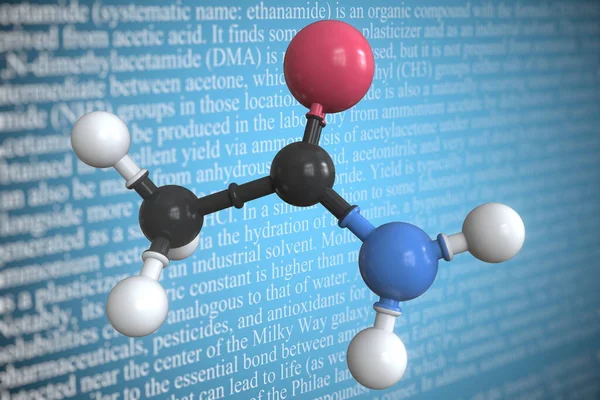 Acetamid molekuláris modellje, 3D renderelés — Stock Fotó