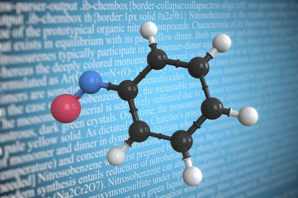 Молекулярная модель нитрозобензола, 3D рендеринг — стоковое фото