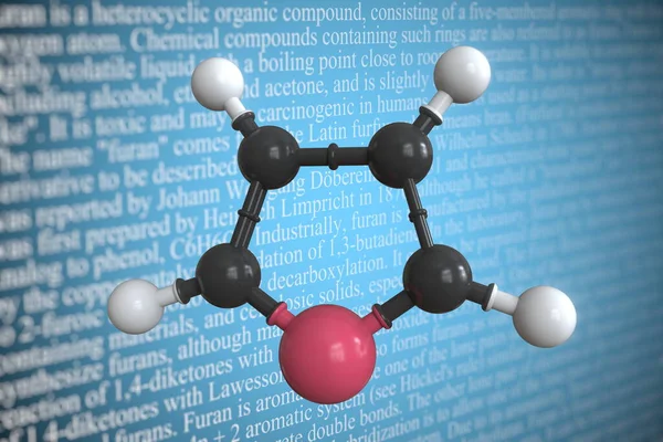 Furan wissenschaftliches Molekularmodell, 3D-Rendering — Stockfoto