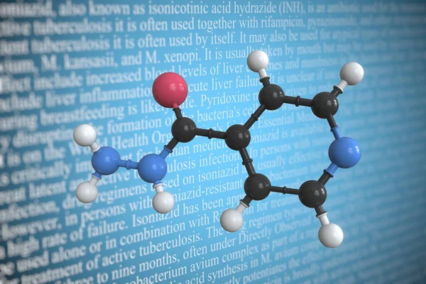 Molekularmodell von Isoniazid, 3D-Rendering — Stockfoto