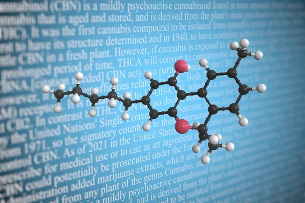 Молекулярная модель каннабинола, 3D рендеринг — стоковое фото