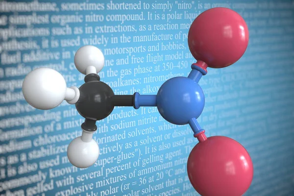 Nitromethan wissenschaftliches Molekularmodell, 3D-Rendering — Stockfoto