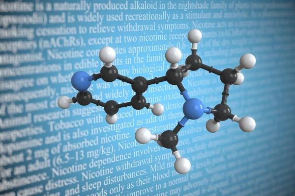 Molekularmodell von Nikotin, 3D-Rendering — Stockfoto