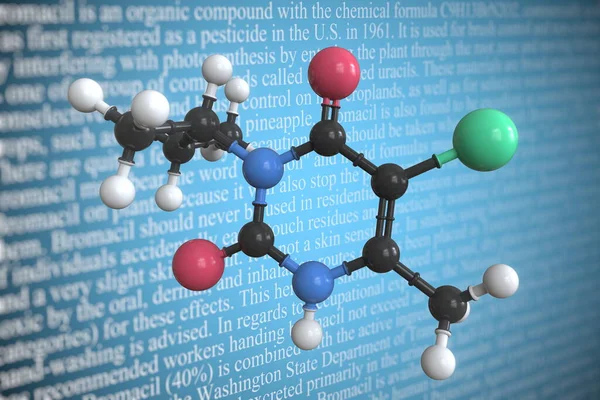 Bromacil wissenschaftliches Molekularmodell, 3D-Rendering — Stockfoto