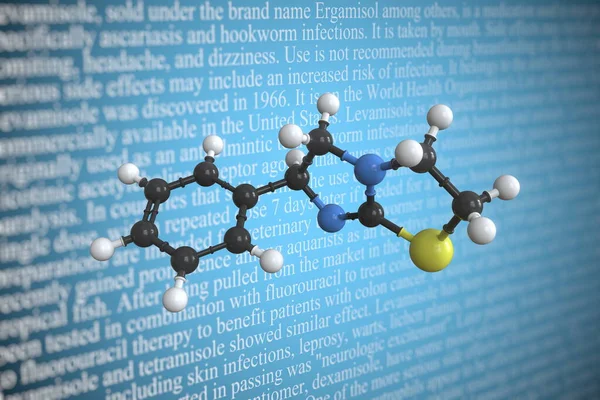 Molekularny model lewamisolu, renderowanie 3D — Zdjęcie stockowe