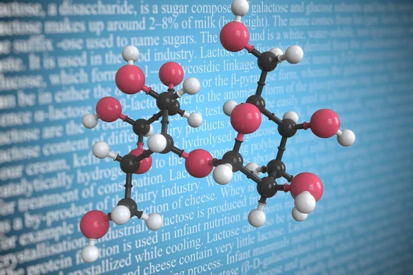 Molekularmodell der Laktose, 3D-Rendering — Stockfoto