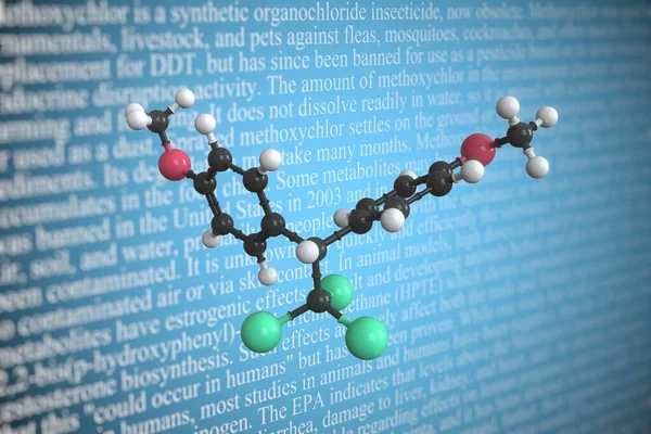 Метоксихлор научная молекулярная модель, 3D рендеринг — стоковое фото
