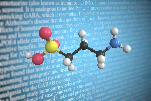 Modèle moléculaire de l'homotaurine, rendu 3D — Photo