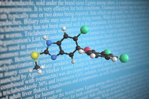 Molekularmodell von Triclabendazol, 3D-Rendering — Stockfoto