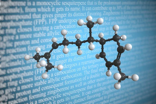 Molekularmodell von Zingiberen, 3D-Rendering — Stockfoto