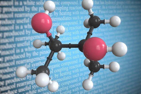 Научная молекулярная модель Пинакола, 3D рендеринг — стоковое фото