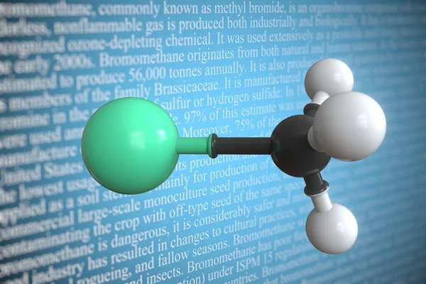 Modello molecolare di bromometano, rendering 3D — Foto Stock