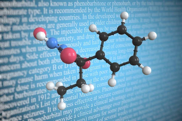Phenobarbital scientific molecular model, 3D 렌더링 — 스톡 사진