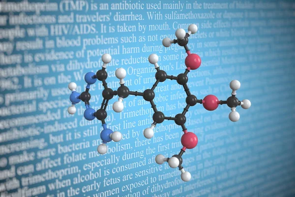 Trimethoprim scientific molecular model, 3D rendering