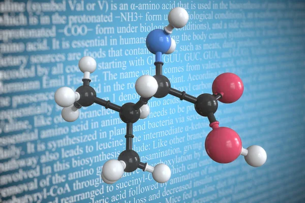 Valine wissenschaftliches Molekularmodell, 3D-Rendering — Stockfoto