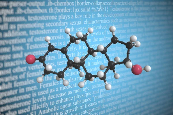 Molecular model of testosterone, 3D rendering — Stock Photo, Image