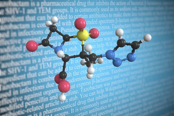 Tazobactam 과학 분자 모형 , 3D 렌더링 — 스톡 사진