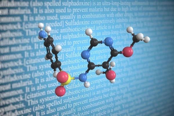 Сульфадоксиновая научная молекулярная модель, 3D рендеринг — стоковое фото