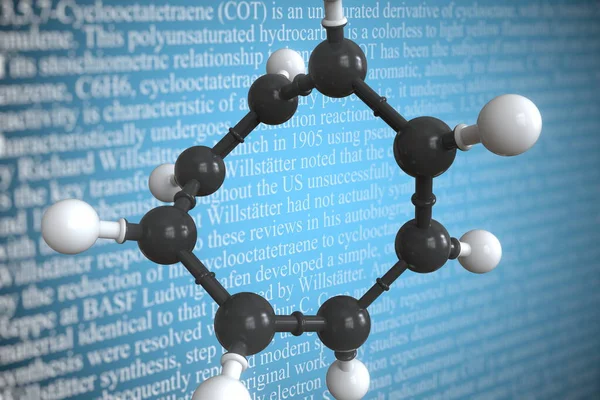 Cyclooctatetraene wissenschaftliches Molekularmodell, 3D-Rendering — Stockfoto