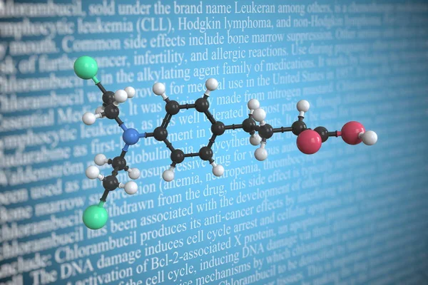 Chlorambucil wissenschaftliches molekulares Modell, 3D-Rendering — Stockfoto