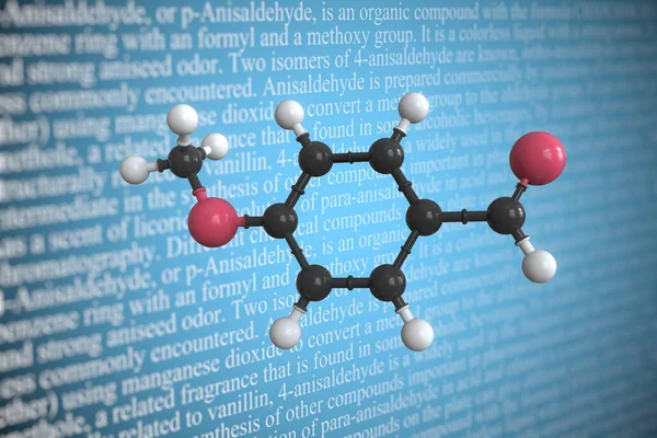 Molekularmodell von Anisaldehyd, 3D-Rendering — Stockfoto