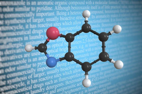 Wissenschaftliches molekulares Benzoxazol-Modell, 3D-Rendering — Stockfoto