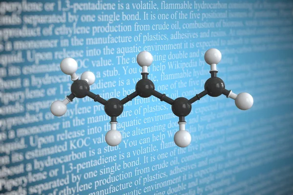 Modelo molecular de piperileno, renderizado 3D — Foto de Stock