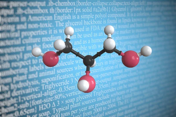 Molekularmodell von Glycerin, 3D-Rendering — Stockfoto
