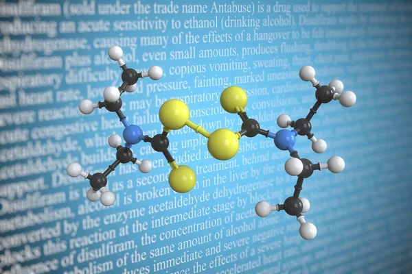 Molekularmodell des Disulfirams, 3D-Rendering — Stockfoto