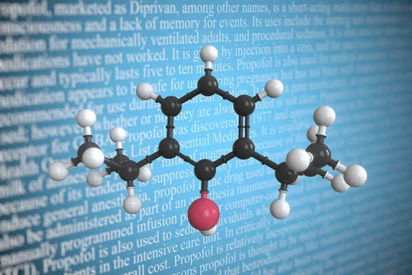 Молекулярна модель propofol, 3D рендеринга — стокове фото