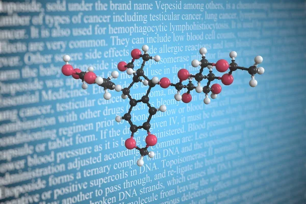 Naukowy model molekularny Etoposide, renderowanie 3D — Zdjęcie stockowe