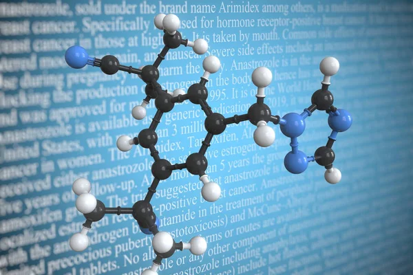 Wissenschaftliches molekulares Anastrozol-Modell, 3D-Rendering — Stockfoto