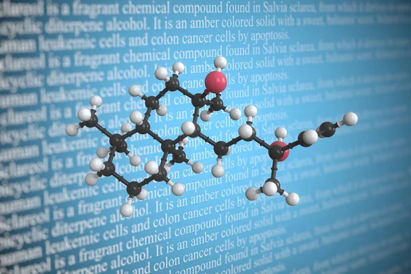 Sclareol 과학 분자 모형 , 3D 렌더링 — 스톡 사진