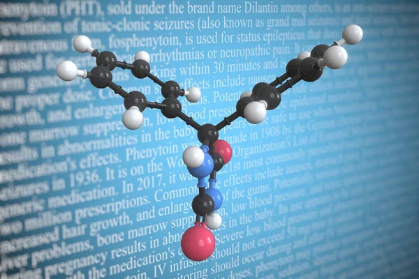 Modello molecolare di fenitoina, rendering 3D — Foto Stock