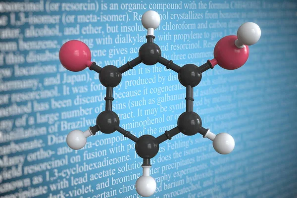 Resorcinol scientific molecular model, 3D rendering