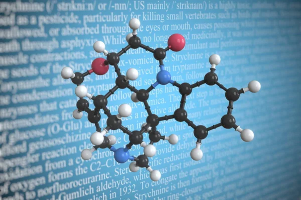 Наукова молекулярна модель Strychine, 3D візуалізація — стокове фото
