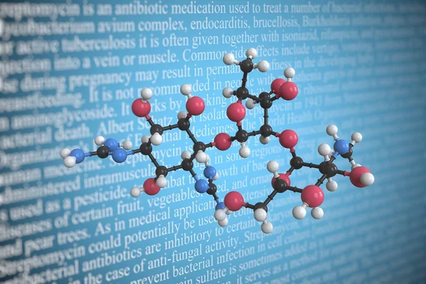 Molekularmodell von Streptomycin, 3D-Rendering — Stockfoto