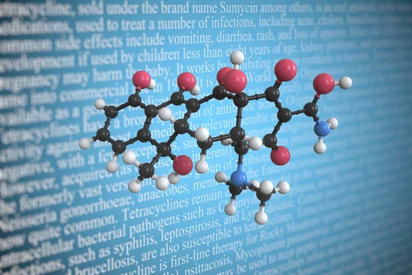 Naukowy model molekularny tetracykliny, renderowanie 3D — Zdjęcie stockowe