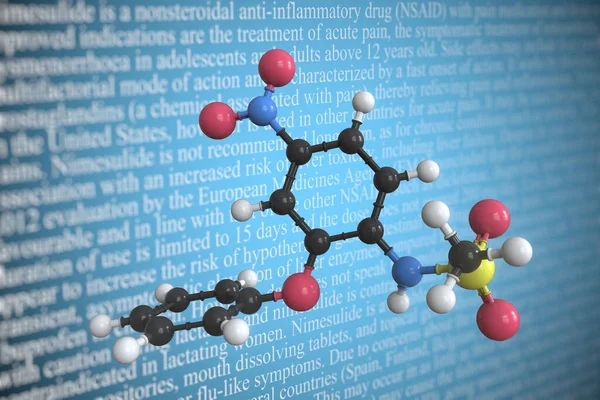 Nimesulide wissenschaftliches Molekularmodell, 3D-Rendering — Stockfoto