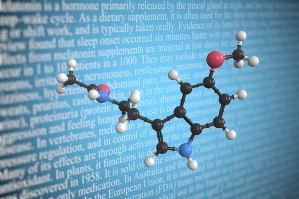 Molekularmodell von Melatonin, 3D-Rendering — Stockfoto