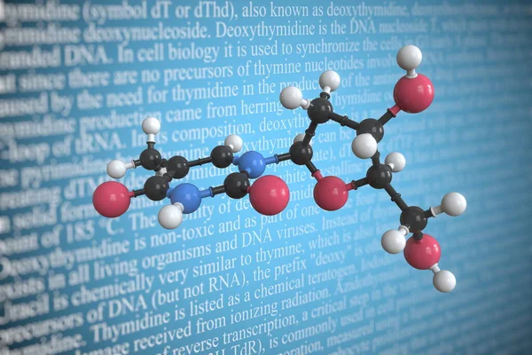 Molecular model of thymidine, 3D rendering