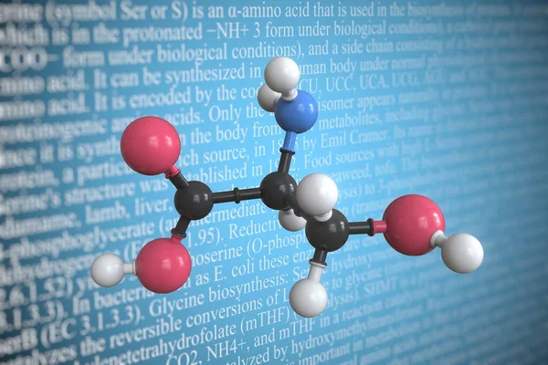 Molekularmodell des Serin, 3D-Rendering — Stockfoto
