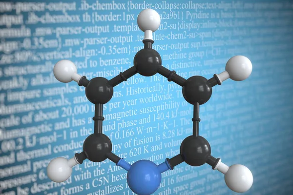 Molekularmodell von Pyridin, 3D-Rendering — Stockfoto