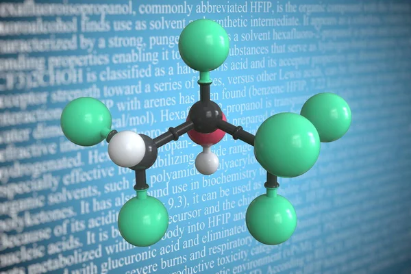 Hexafluoro 2 επιστημονικό μοριακό μοντέλο προπανόλης, 3D rendering — Φωτογραφία Αρχείου