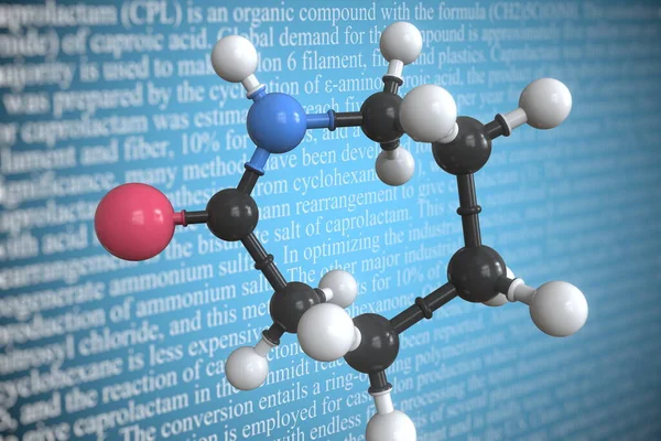 Caprolactam scientific molecular model, 3D rendering