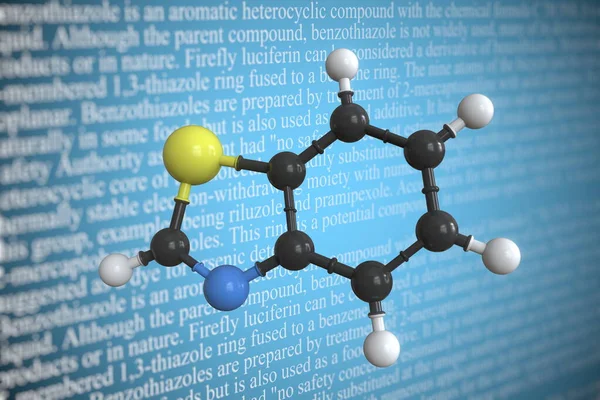 Model molekuler benzothiazole, render 3D — Stok Foto