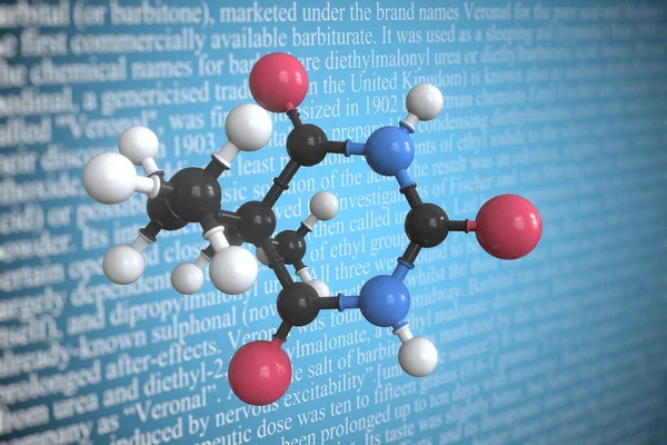 Molekularmodell von Barbital, 3D-Rendering — Stockfoto