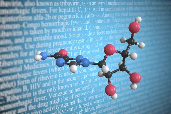 Ribavirin wissenschaftliches Molekularmodell, 3D-Rendering — Stockfoto